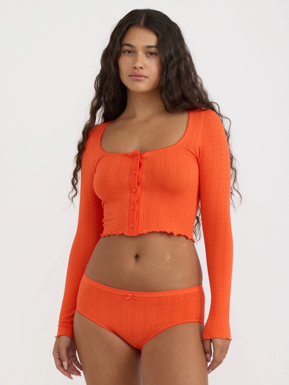 NEW Organic Basics Pointelle Cardigan Cropped Red Orange Ecovero Large Small NWT